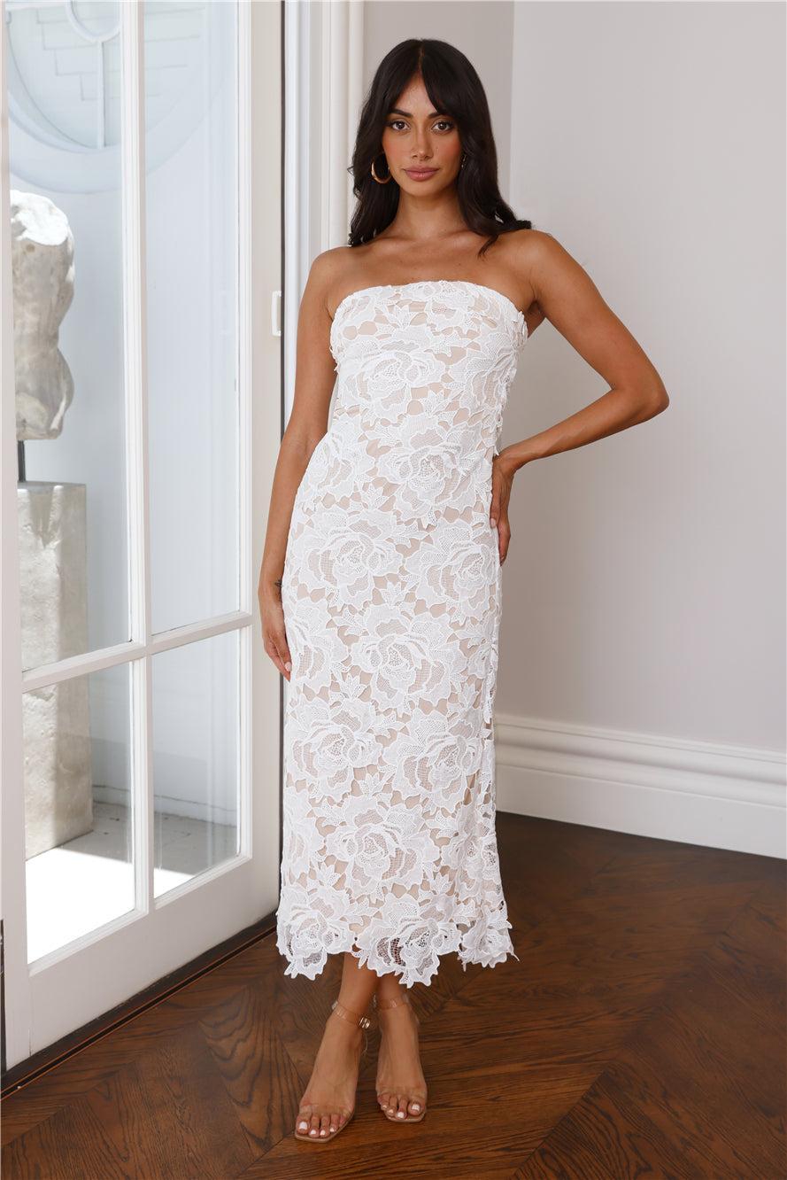 Time To Love Strapless Lace Maxi Dress White Product Image