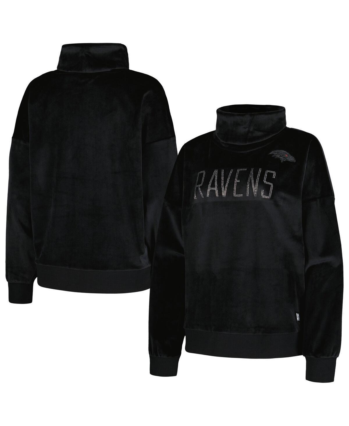 Womens DKNY Sport  Black Baltimore Ravens Deliliah Rhinestone Funnel Neck Pullover Sweatshirt Product Image