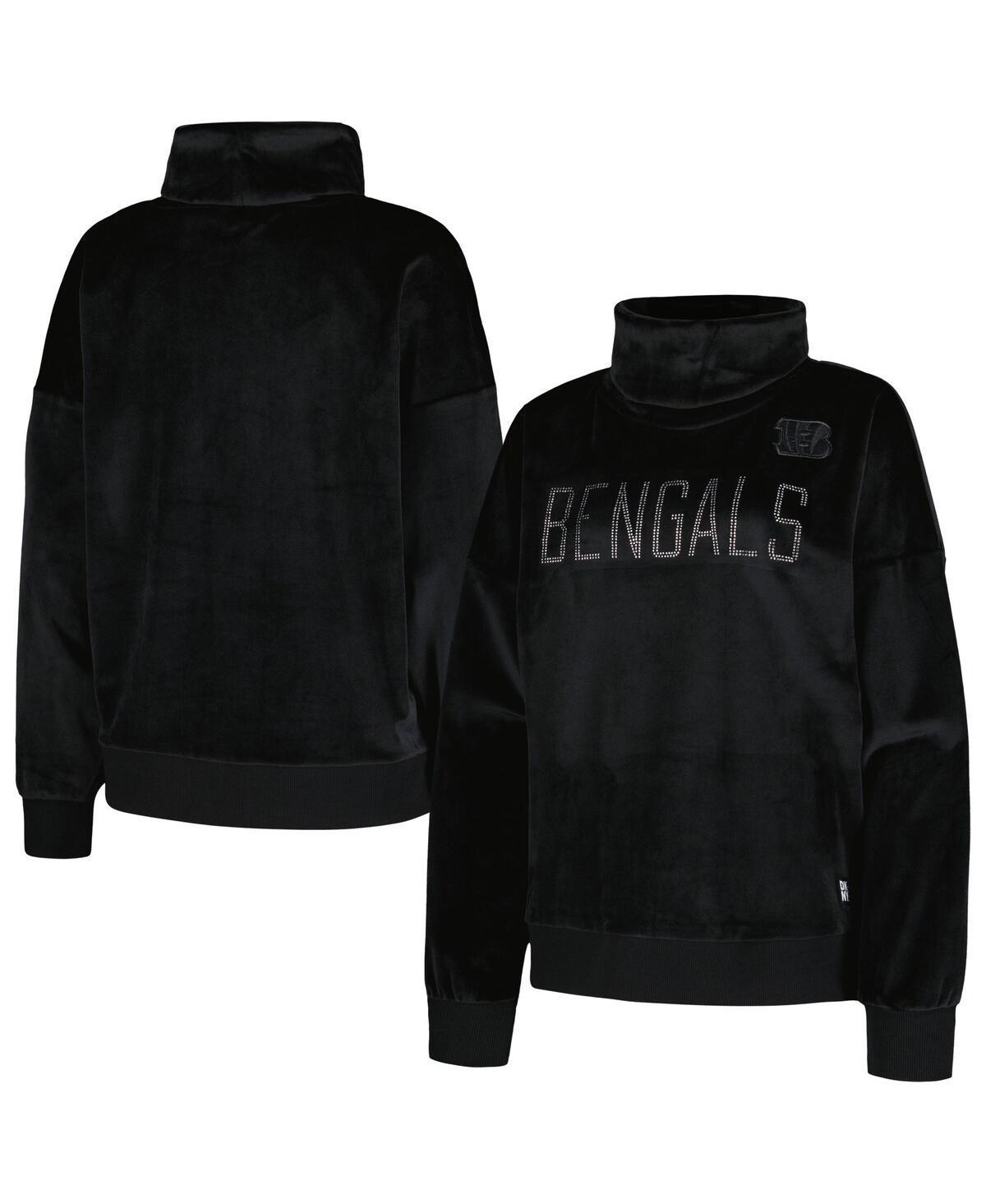 Womens DKNY Sport  Black Cincinnati Bengals Deliliah Rhinestone Funnel Neck Pullover Sweatshirt Product Image