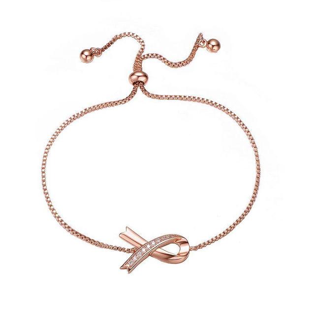 18k Rose Gold Over Sterling Silver Cubic Zirconia Loop Bracelet, Womens Pink Product Image