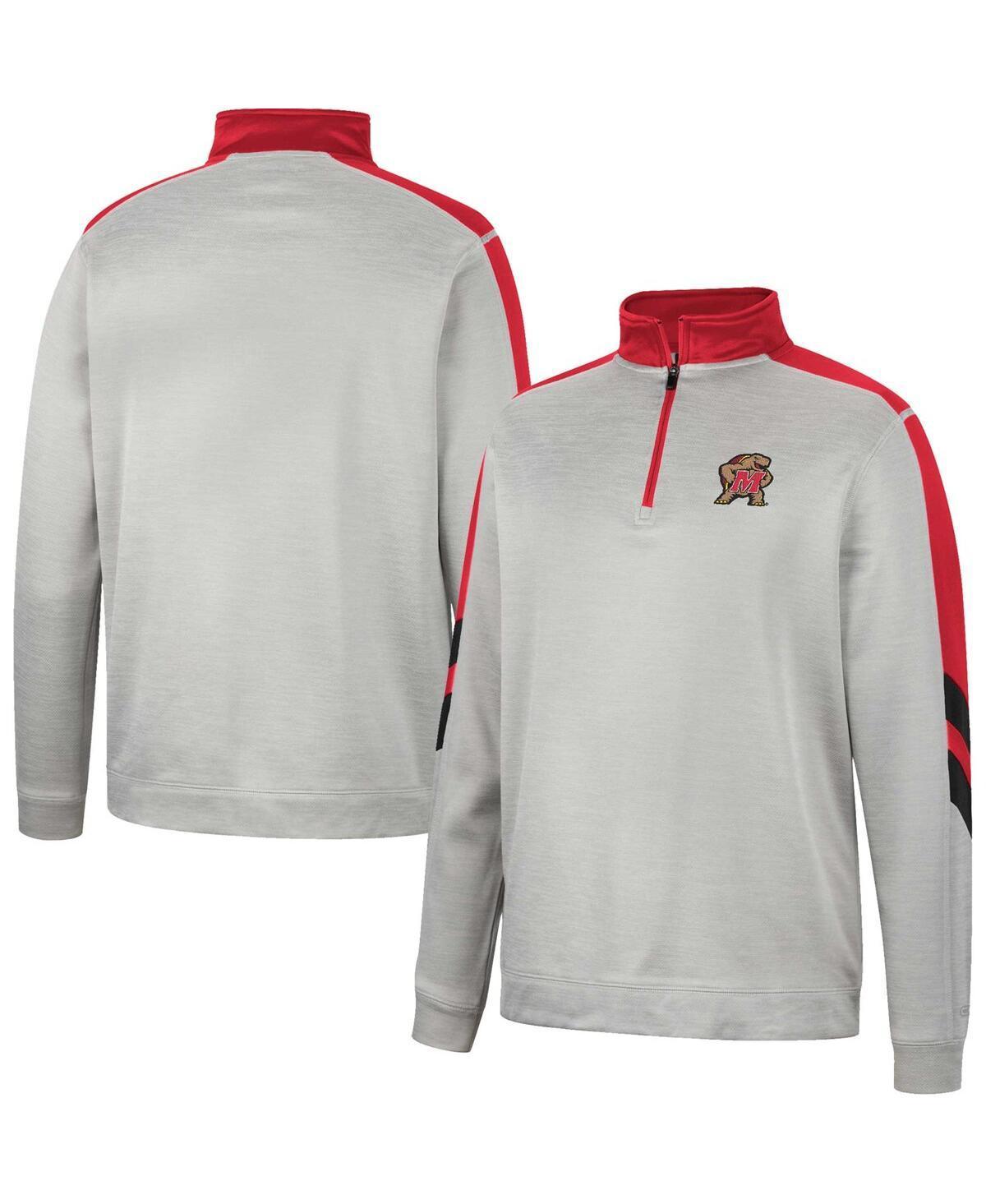 Mens Colosseum Gray and Red Maryland Terrapins Bushwood Fleece Quarter-Zip Jacket - Gray Product Image