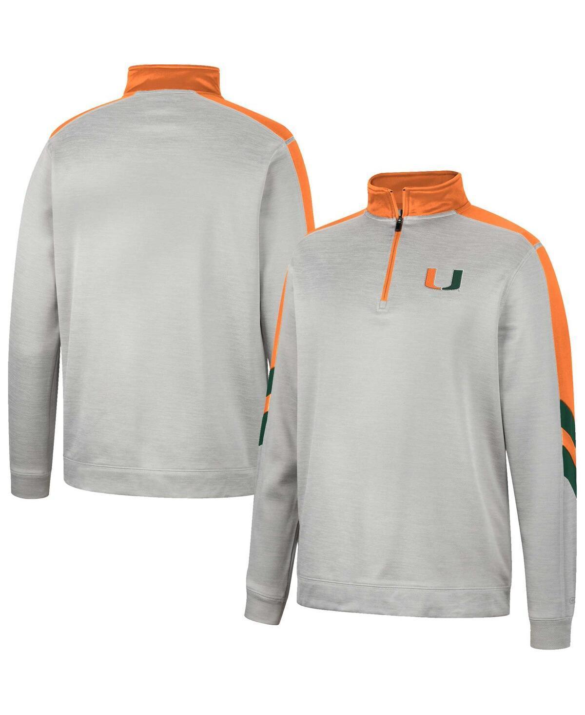 Mens Colosseum Gray and Orange Miami Hurricanes Bushwood Fleece Quarter-Zip Jacket - Gray Product Image