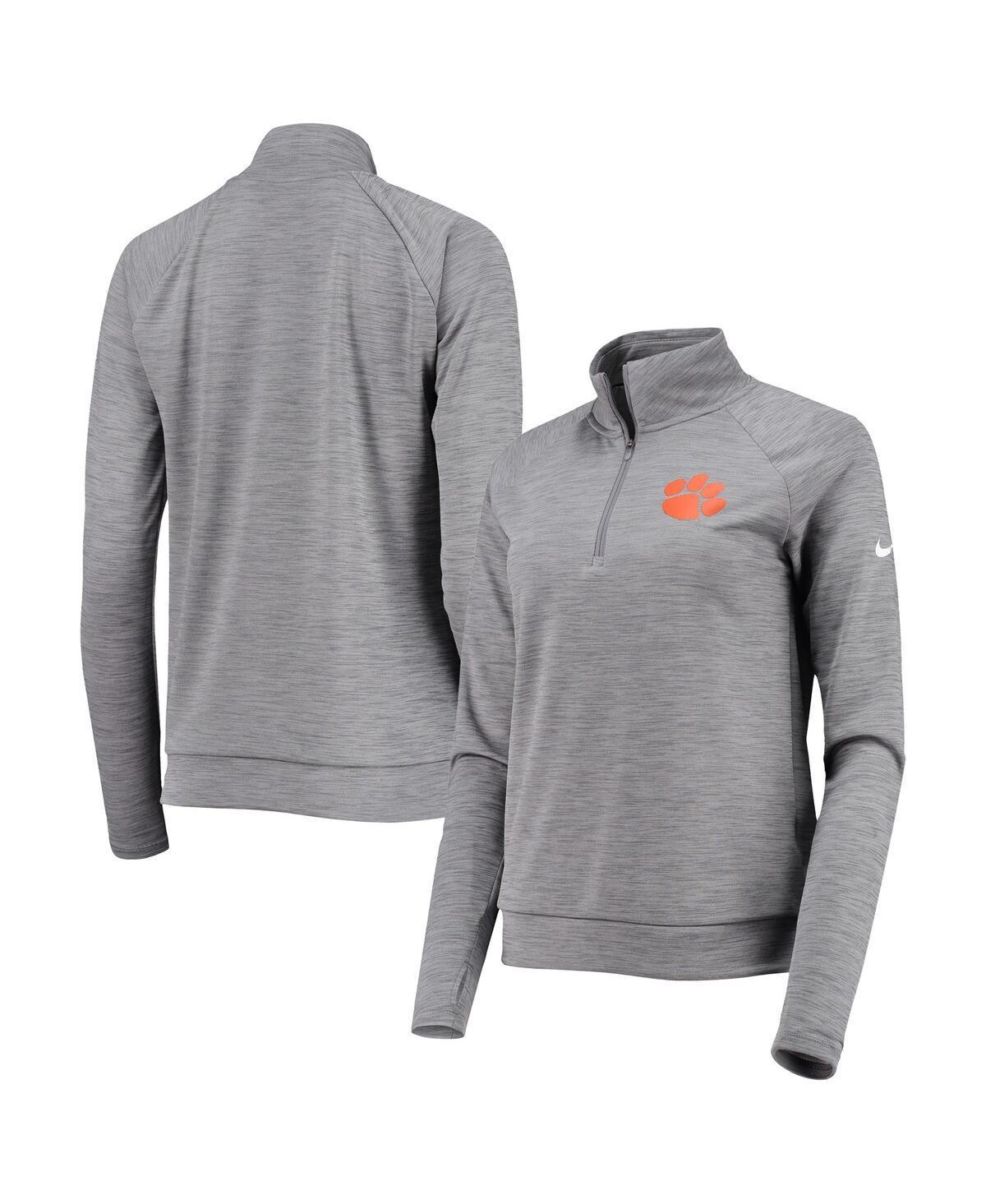 Womens Nike Heathered Gray Clemson Tigers Pacer Raglan Performance Quarter-Zip Jacket Product Image