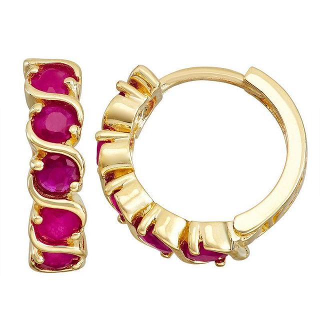 Tiara 10k Gold Gemstone Huggie Hoop Earrings, Womens, Red Product Image