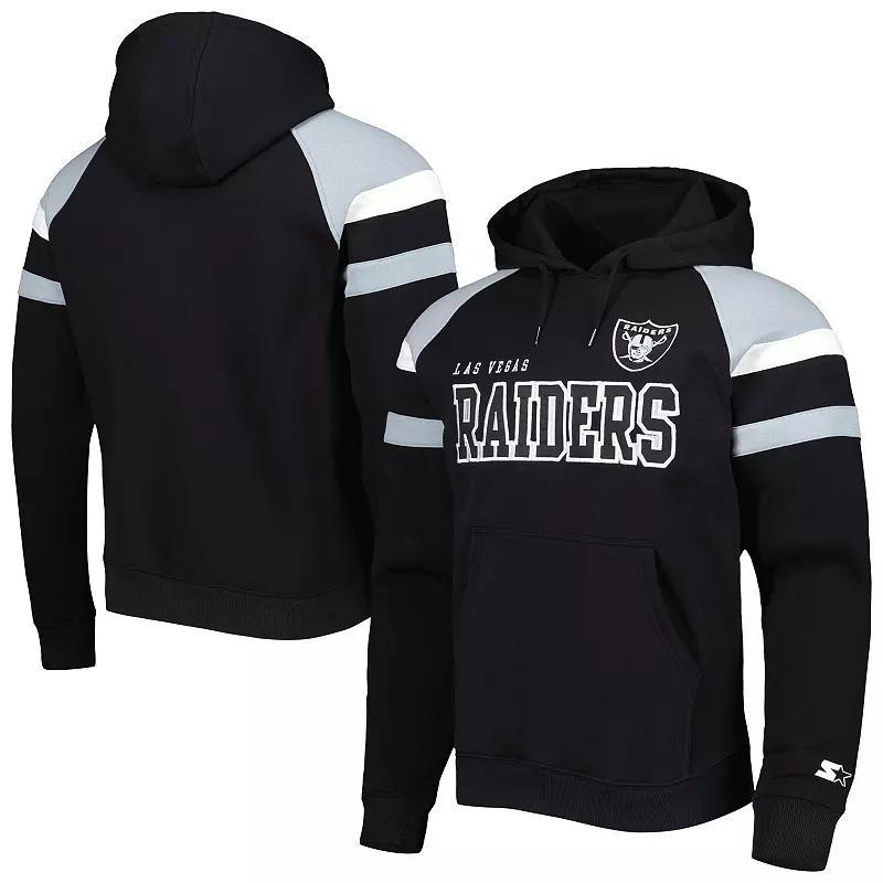 Mens Starter Black Las Vegas Raiders Draft Fleece Raglan Pullover Hoodie Product Image