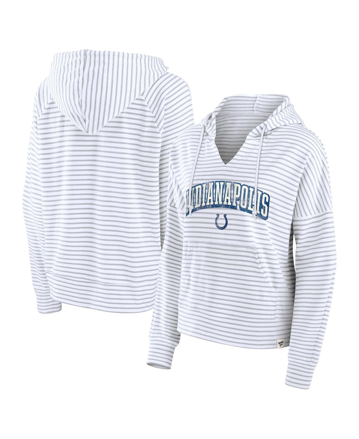 Fanatics Womens White/Gray Indianapolis Colts Striped Notch Neck Pullover Hoodie Product Image