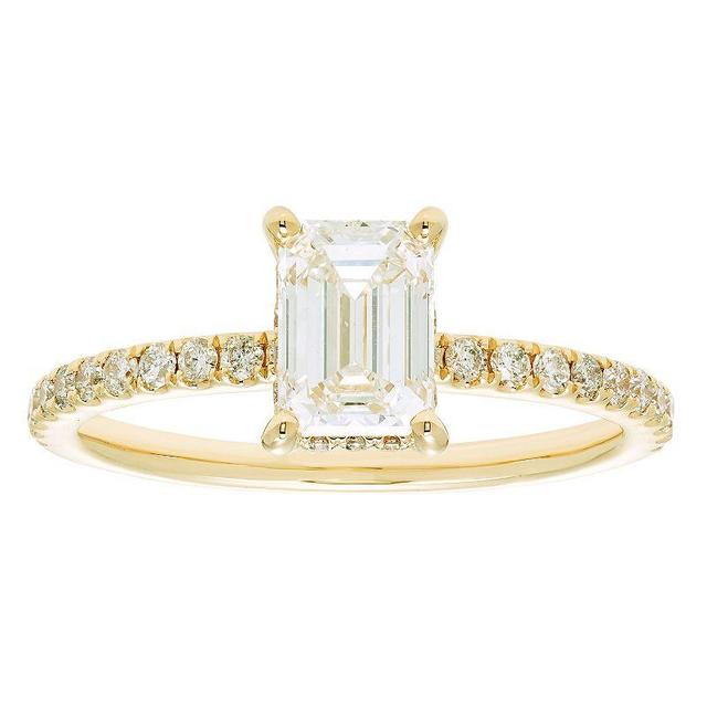 Evergreen Diamonds 14k Gold 1 3/8 Carat T.W. IGL Certified Emerald Cut Lab-Grown Diamond Hidden Halo Ring, Womens Product Image