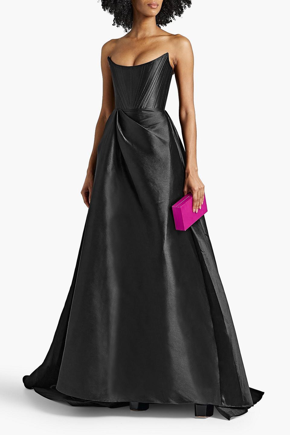 Denver Strapless Draped Satin-crepe Gown In Black Product Image