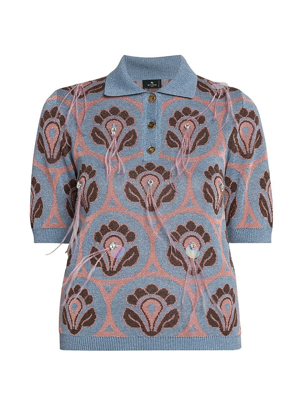 Etro Shimmer Knit Short Sleeve Polo Product Image