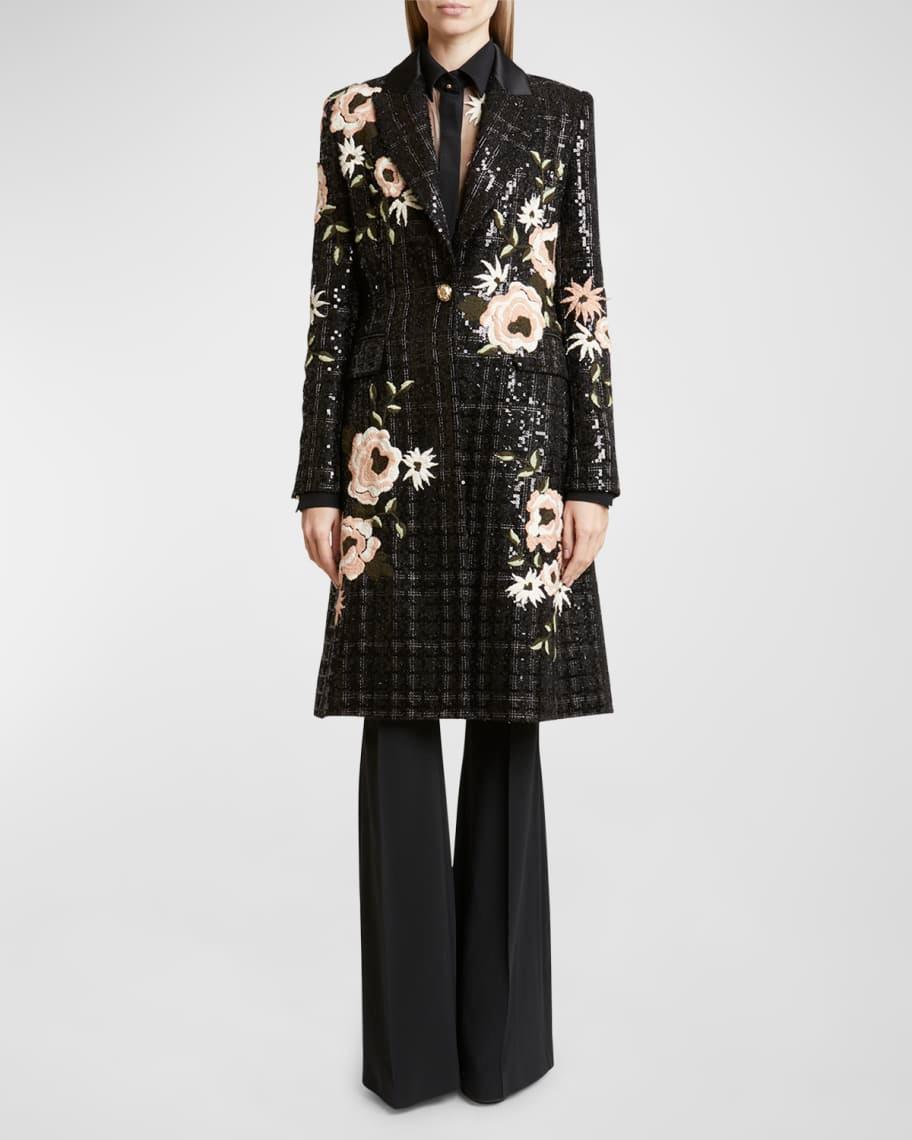 Floral Embroidered Paillette Tweed Coat Product Image