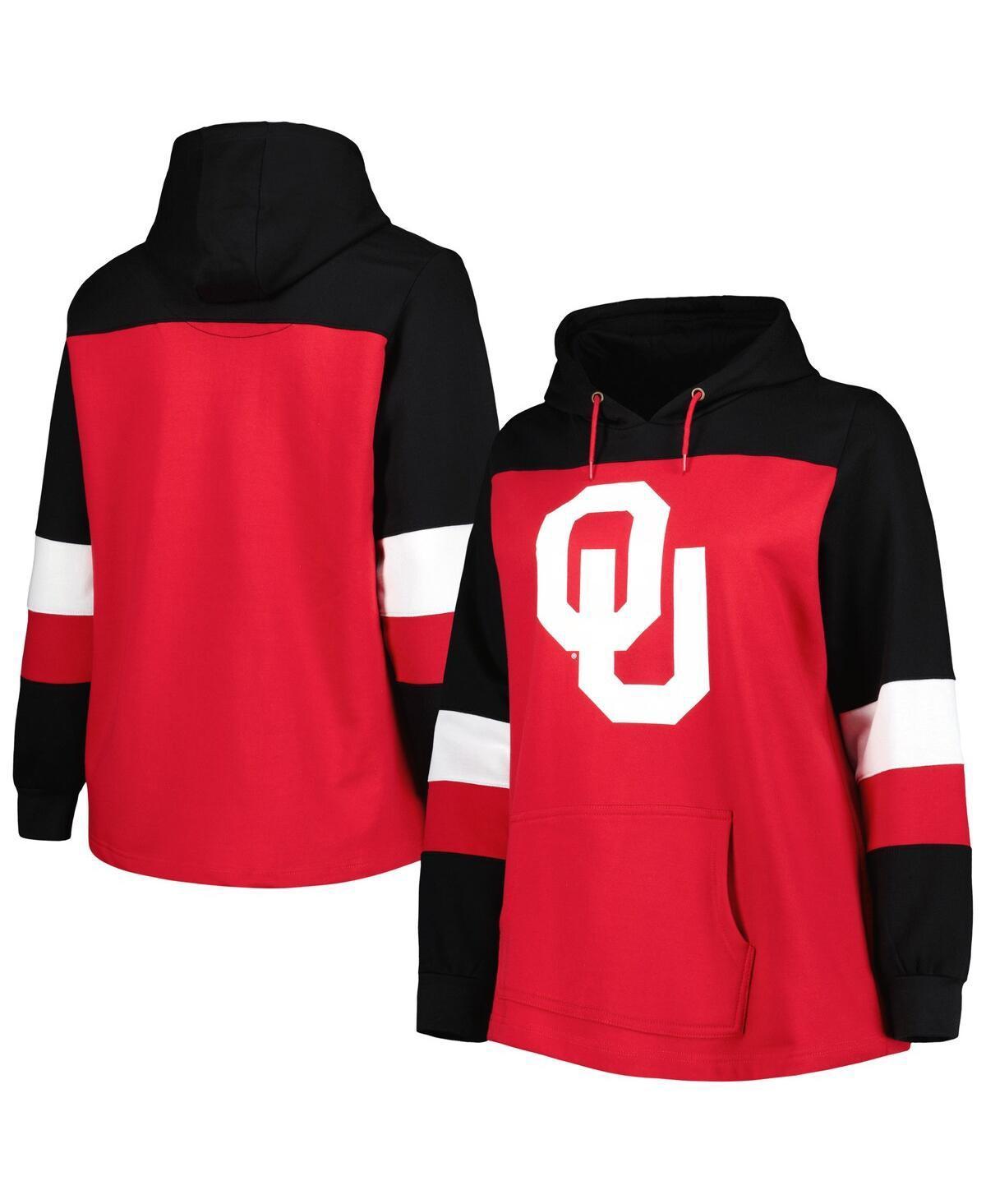 Womens Crimson Oklahoma Sooners Plus Size Color-Block Pullover Hoodie Product Image