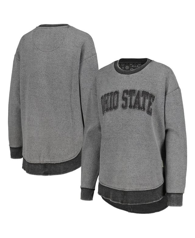 Womens Pressbox Black Distressed Ohio State Buckeyes Ponchoville Pullover Sweatshirt Product Image