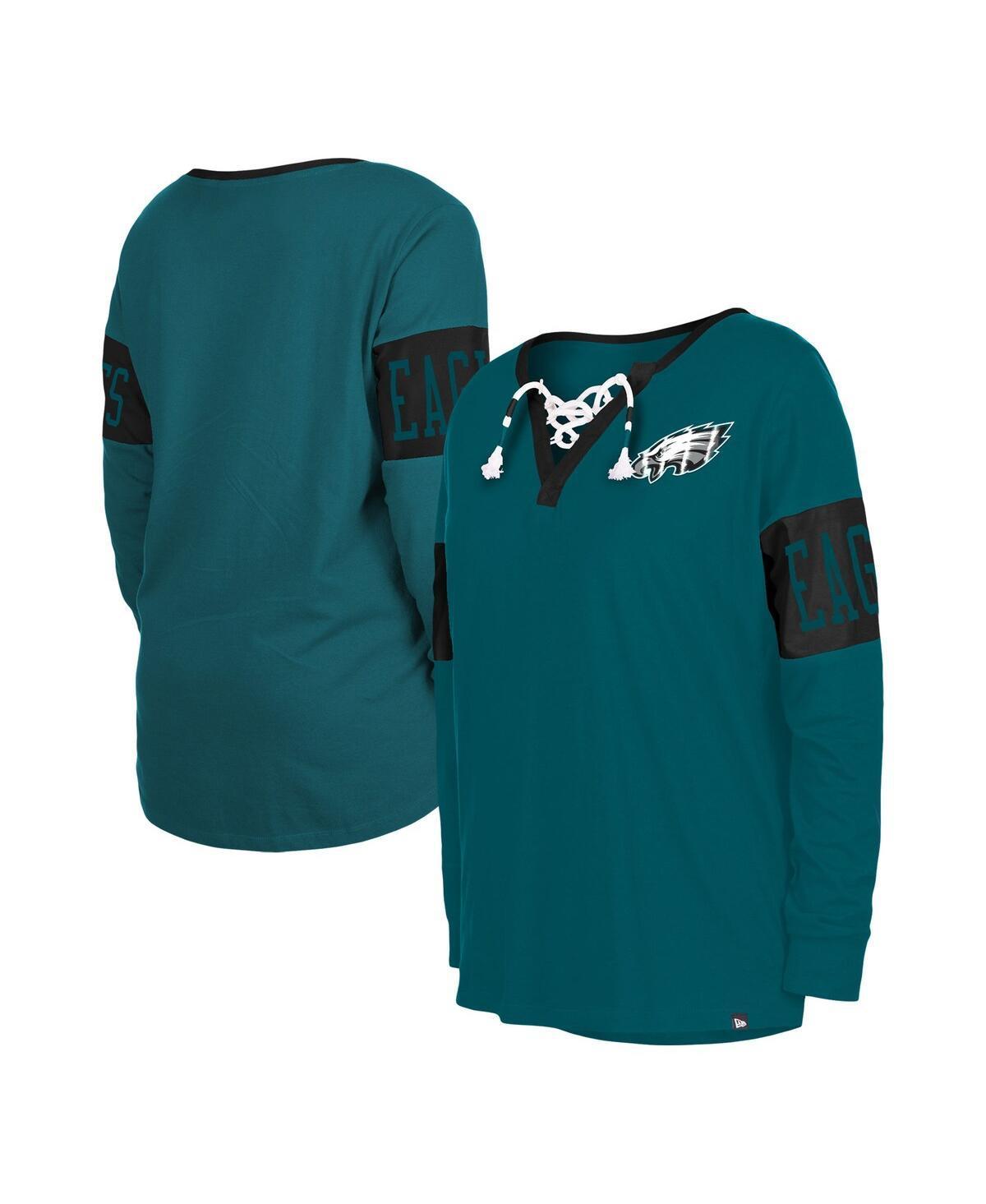 Womens New Era Midnight Green Philadelphia Eagles Lace-Up Notch Neck Long Sleeve T-shirt Product Image