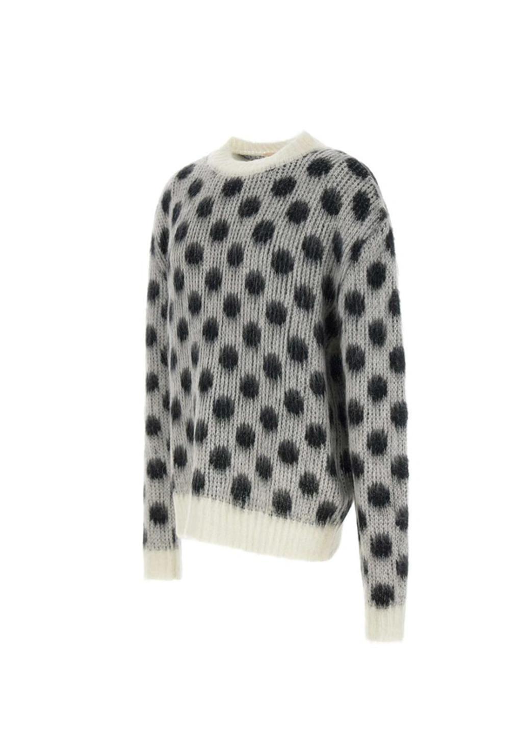 MARNI Check Brushed Mohair Blend Knit Sweater In Blanco Product Image