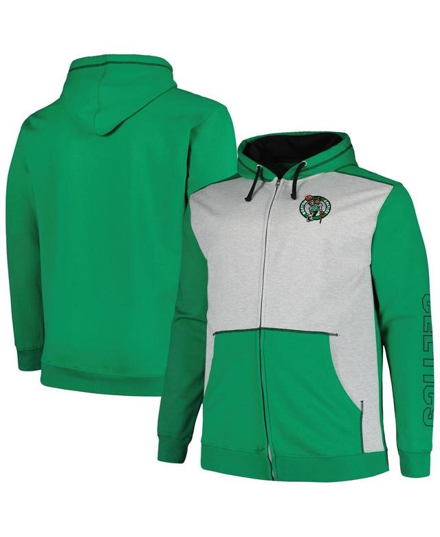 Mens Fanatics Branded Kelly /Heather Gray Boston Celtics Big & Tall Contrast Pieced Stitched Full-Zip Hoodie Product Image