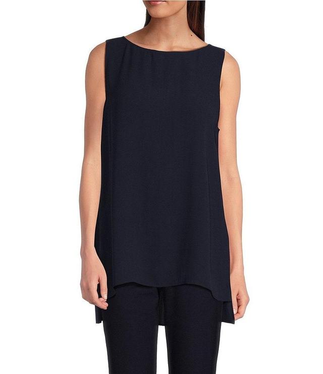 Eileen Fisher Silk Georgette Crepe Boat Neck Sleeveless Long Shell Product Image