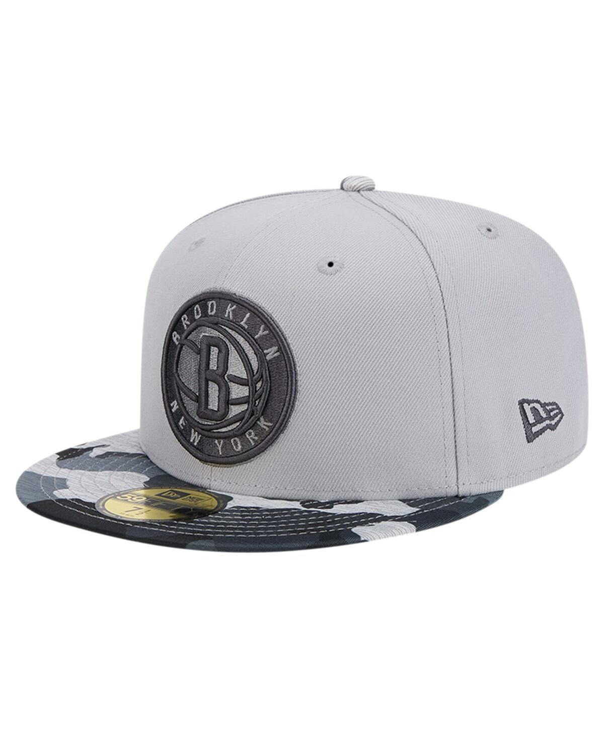 Mens New Era Gray Brooklyn Nets Active Color Camo Visor 59FIFTY Fitted Hat Product Image