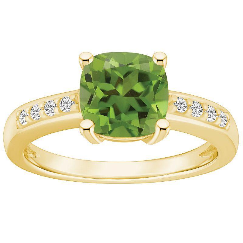 Alyson Layne 14k Gold Cushion Peridot & 1/8 Carat T.W. Diamond Ring, Womens Green Product Image