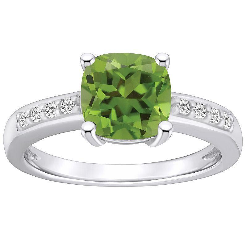 Alyson Layne 14k White Gold Cushion Peridot & 1/8 Carat T.W. Diamond Ring, Womens Green Product Image