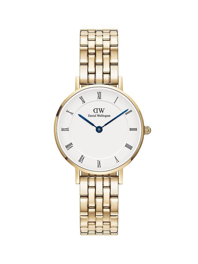 Womens Petite Roman Numerals 28MM 5-Link G White Watch Product Image