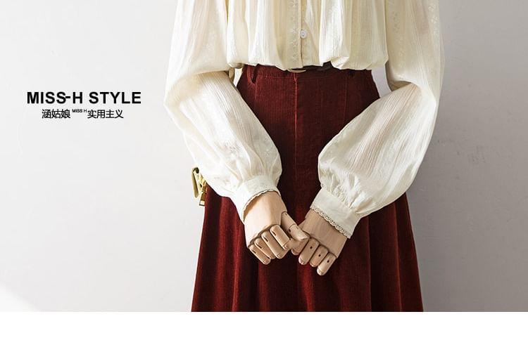 Long-Sleeve Peter Pan Collar Plain Blouse Product Image