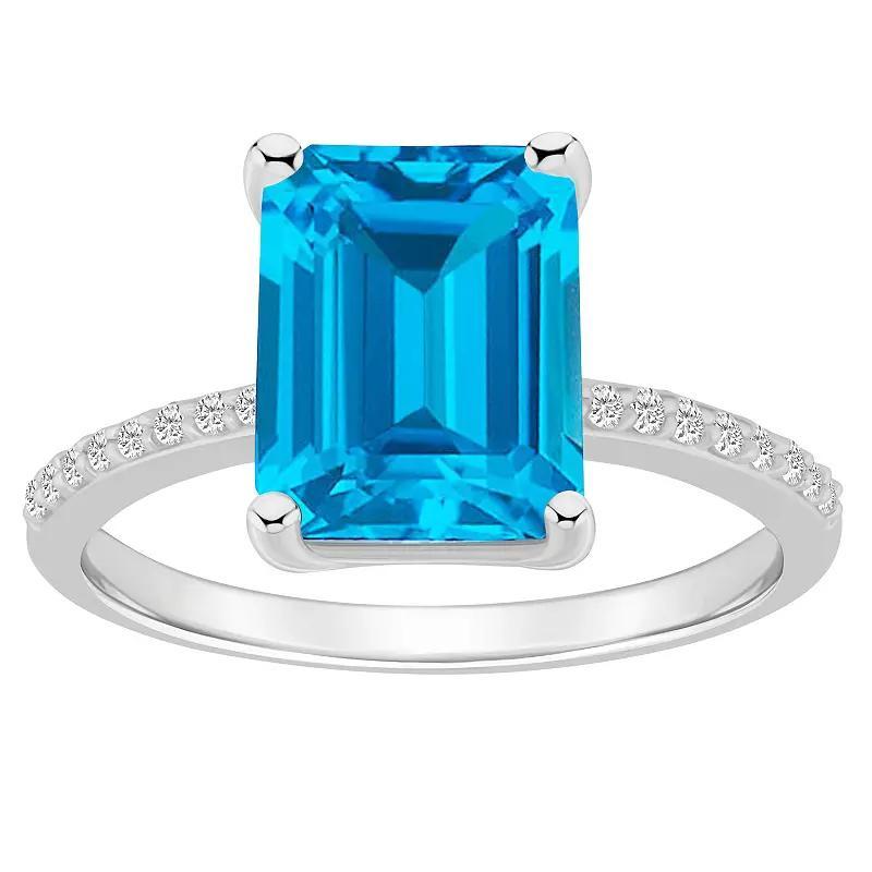 Alyson Layne 14k Gold Emerald Cut Gemstone 1/10 Carat T.W. Diamond Ring, Womens Blue Topaz Product Image