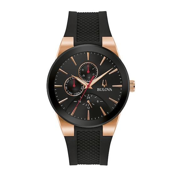 Men's Bulova Millennia Black IP and Rose-Tone Strap Watch with Black Dial (Model: 97C112) Product Image