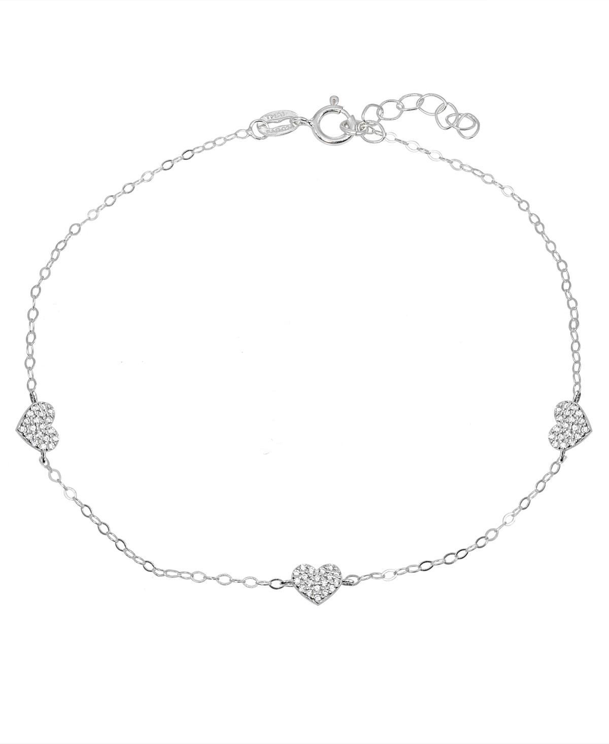 Aleure Precioso Sterling Silver Cubic Zirconia Heart Station Anklet, Womens White Product Image