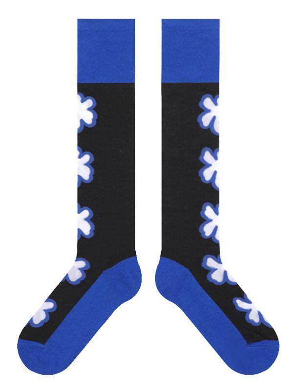 Blue Black Knitted Flower Socks Accessories Product Image