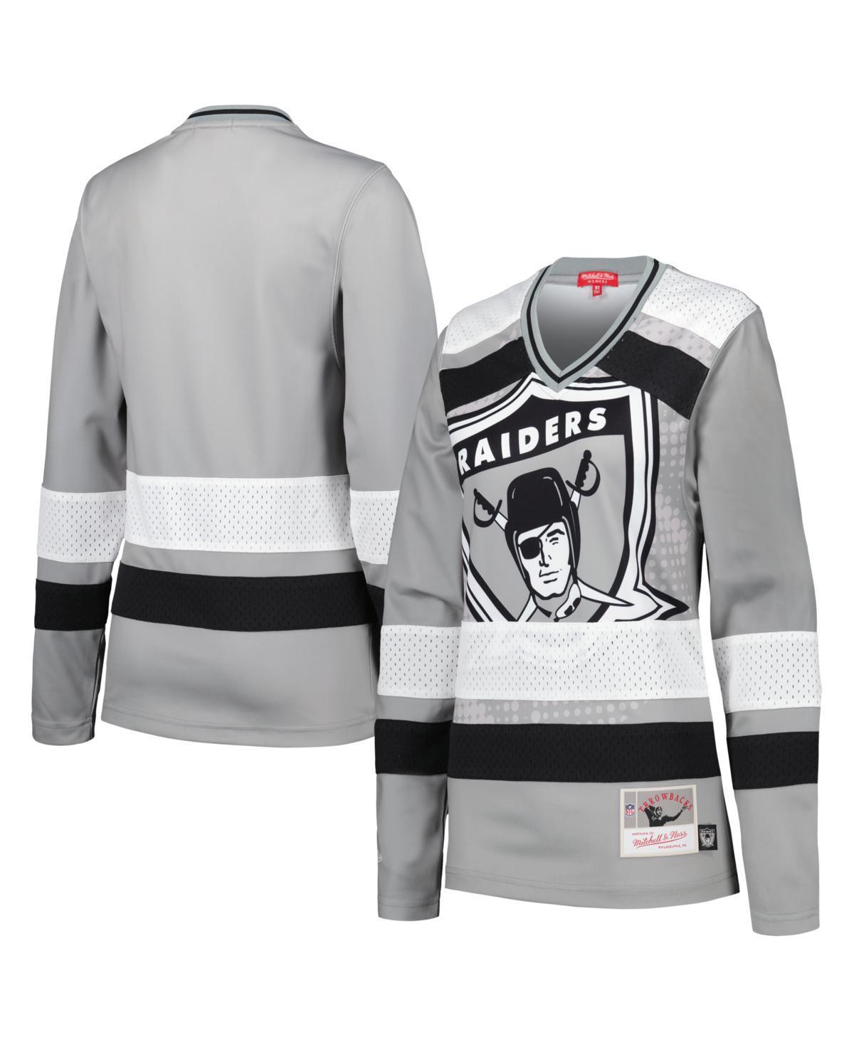 Womens Mitchell & Ness Silver Las Vegas Raiders Big Face 7.0 Long Sleeve Jersey T-Shirt Product Image