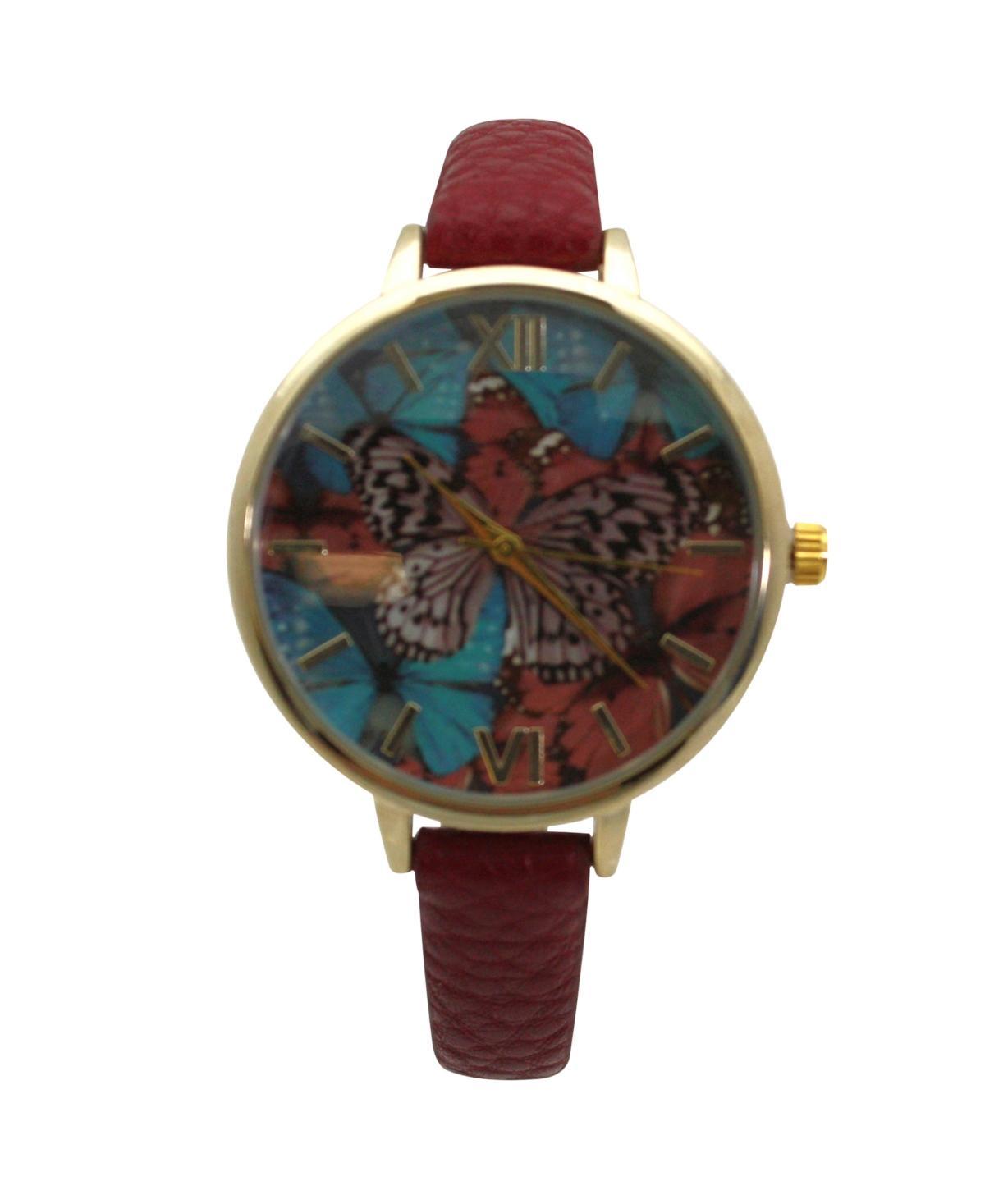 Olivia Pratt Soft Band Butterflies Dial Women Watch - Red Product Image