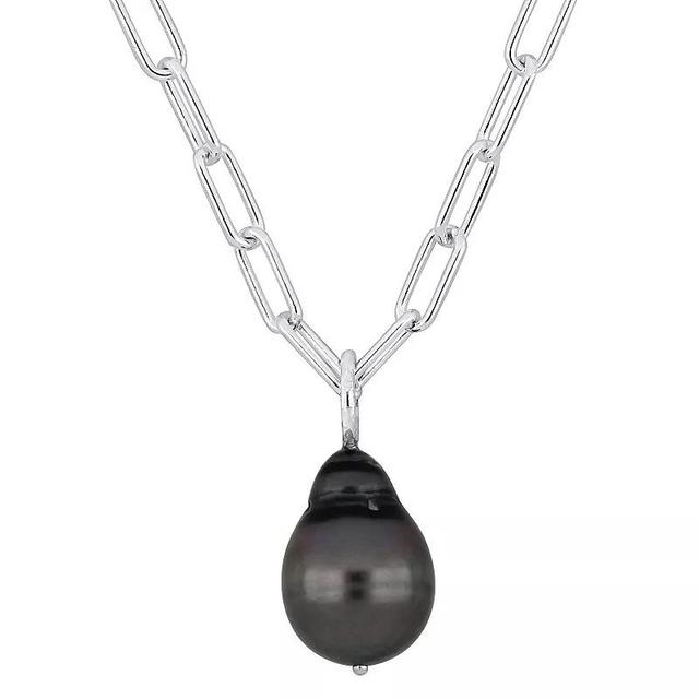 Stella Grace Sterling Silver Black Tahitian Cultured Pearl Drop Necklace, Womens Product Image