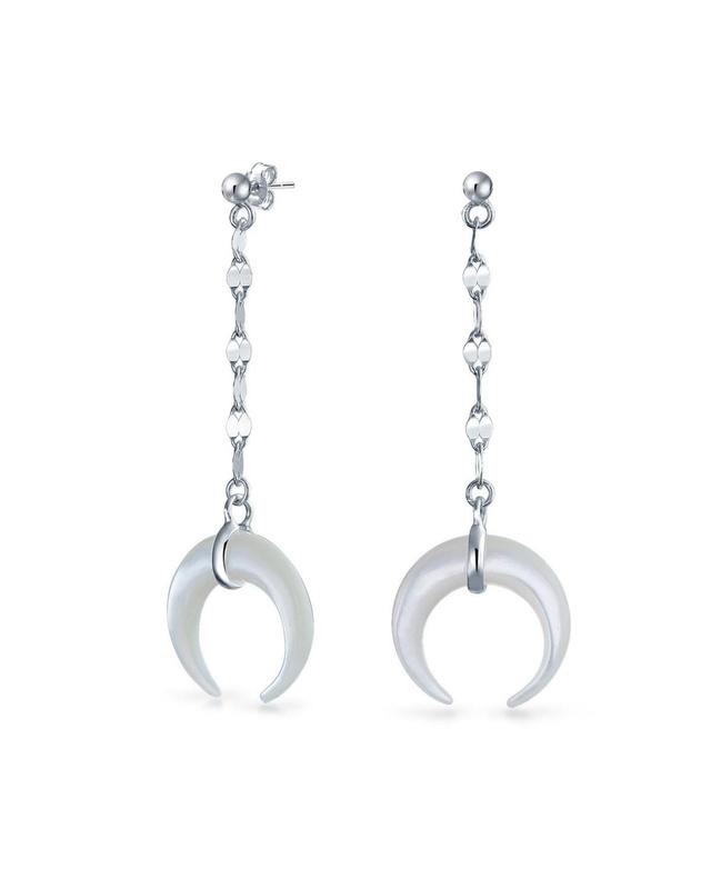 Bling Jewelry Crescent Moon White Shell Celestial Italian Horn Cornicello Dangle Linear Drop Earrings For Women .925 Sterling Silver Product Image