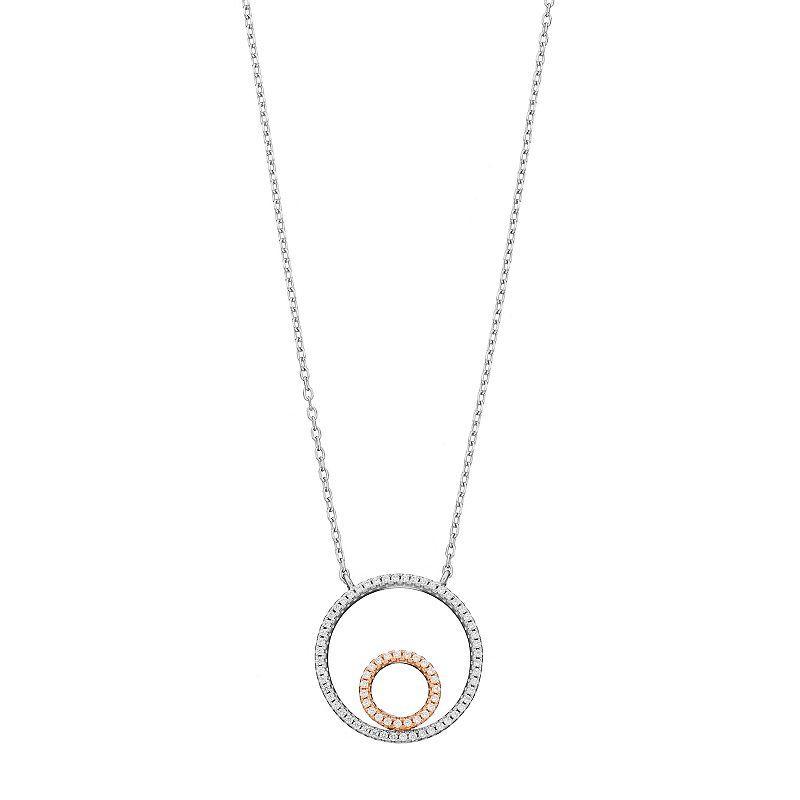 Two Tone Sterling Silver Cubic Zirconia Circle Necklace, Womens Product Image