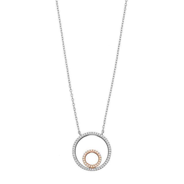 Two Tone Sterling Silver Cubic Zirconia Circle Necklace, Womens Product Image