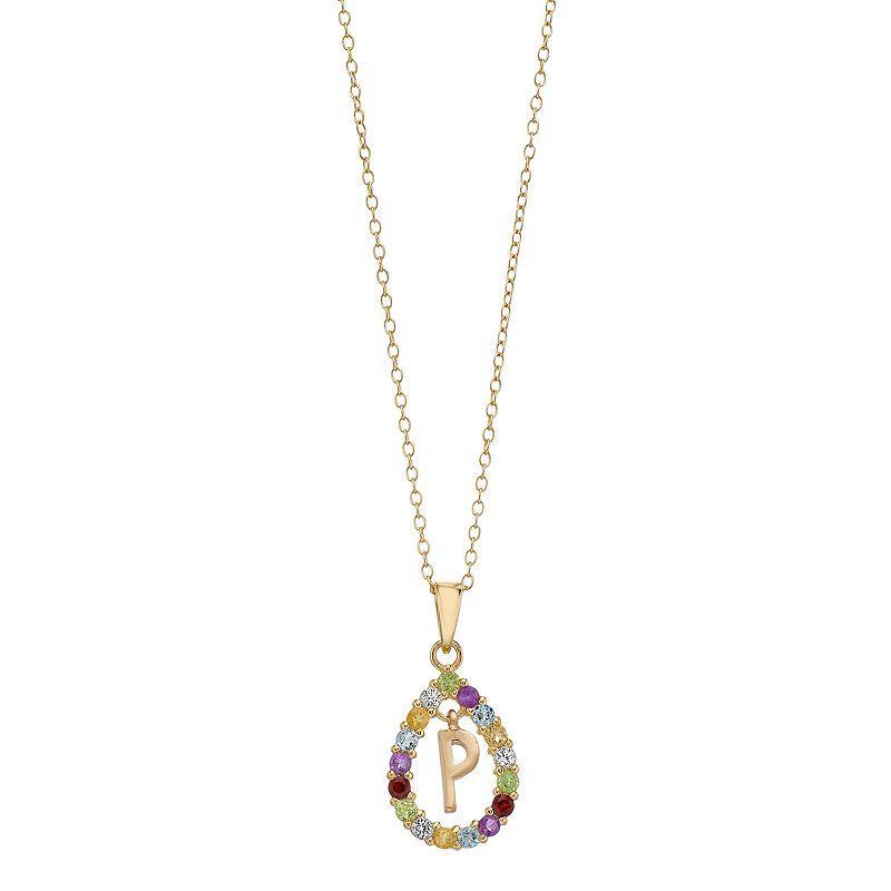 14k Gold Over Silver Gemstone Initial Pendant Necklace, Womens Yellow Product Image