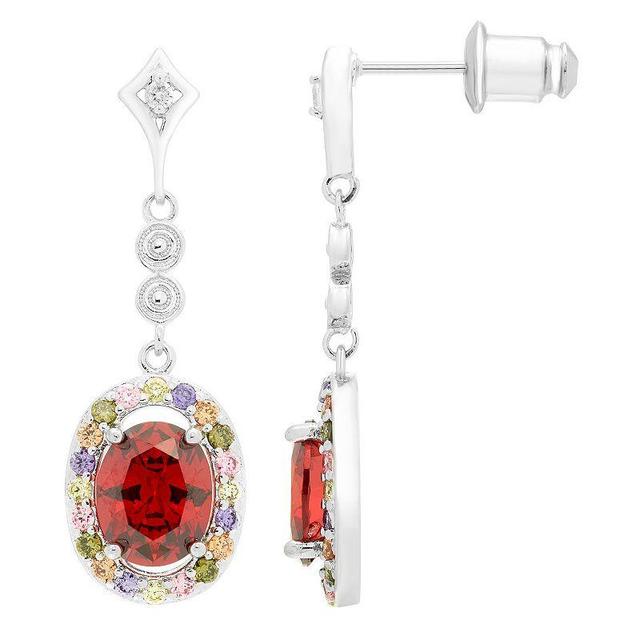 A&M Silver Tone Ruby Accent Drop Earrings, Womens Product Image