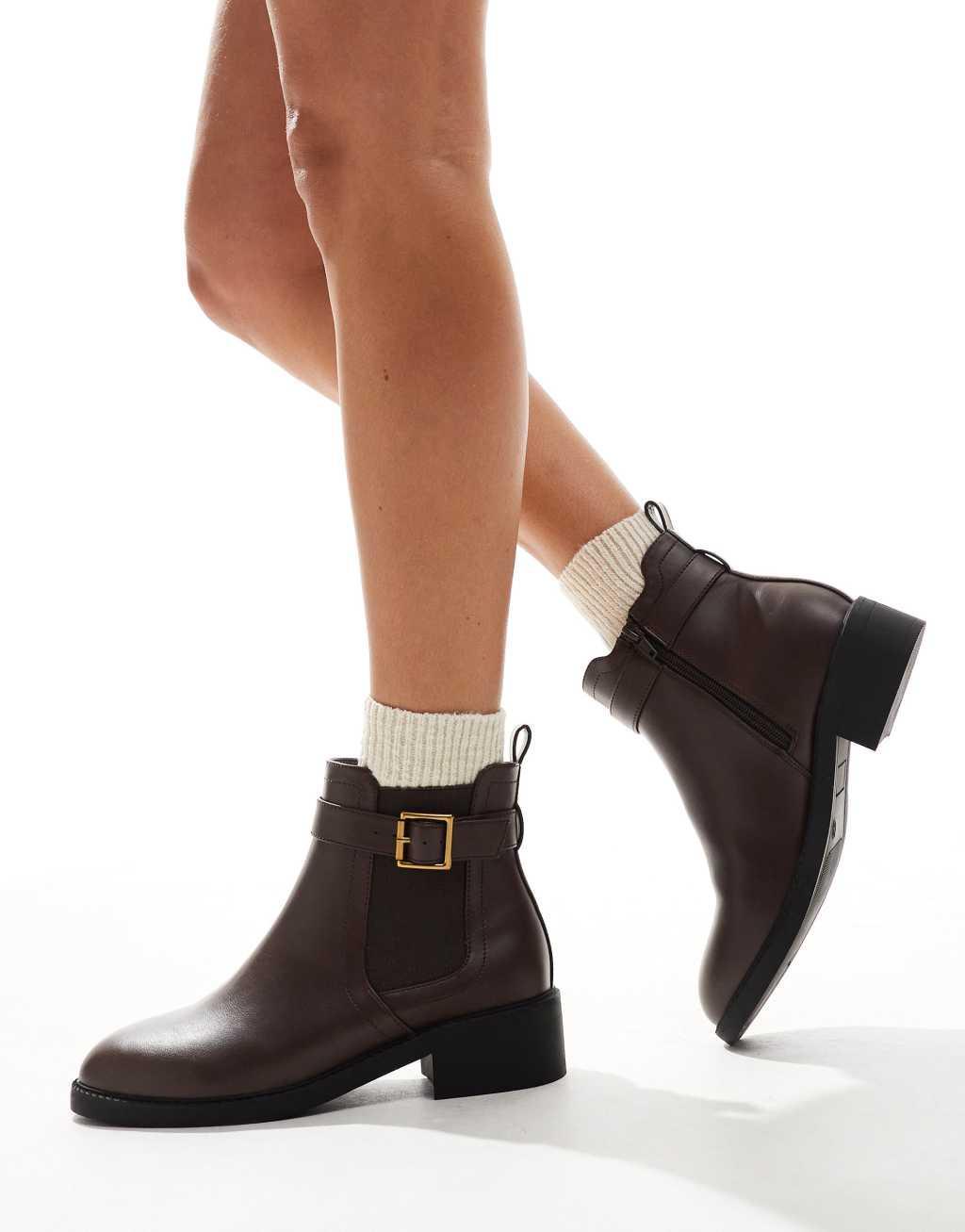 Yours ankle boots with buckle detail in brown product image