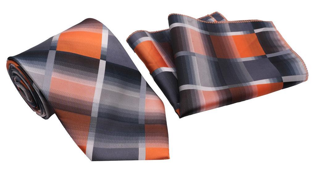 Gray Orange Gradient with Diagonal Stripe Pattern Men's Classic Tie and Pocket Square Set Product Image