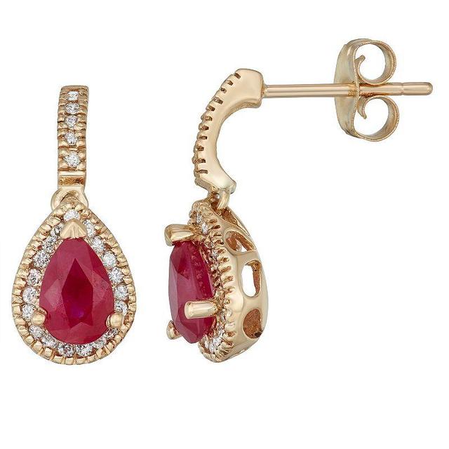 14k Gold Ruby & 1/5 Carat T.W. Certified Diamond Teardrop Earrings, Womens, Red Product Image