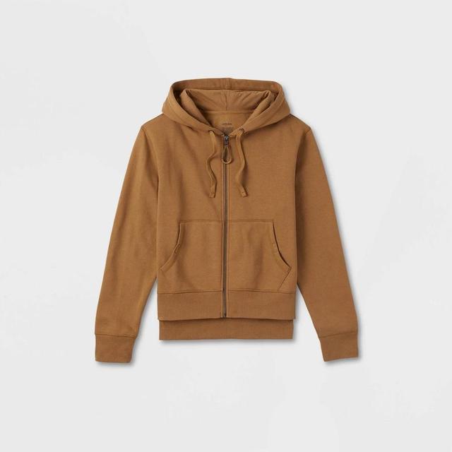 Mens Adaptive Hooded Relaxed Fleece Zip-Up Sweatshirt - Goodfellow & Co Dapper Brown XL Product Image