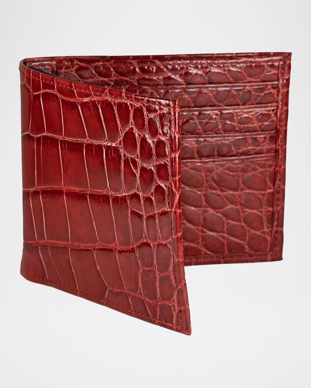 Slim Alligator Bi-fold Monogram Wallet In Brilliant Red Product Image