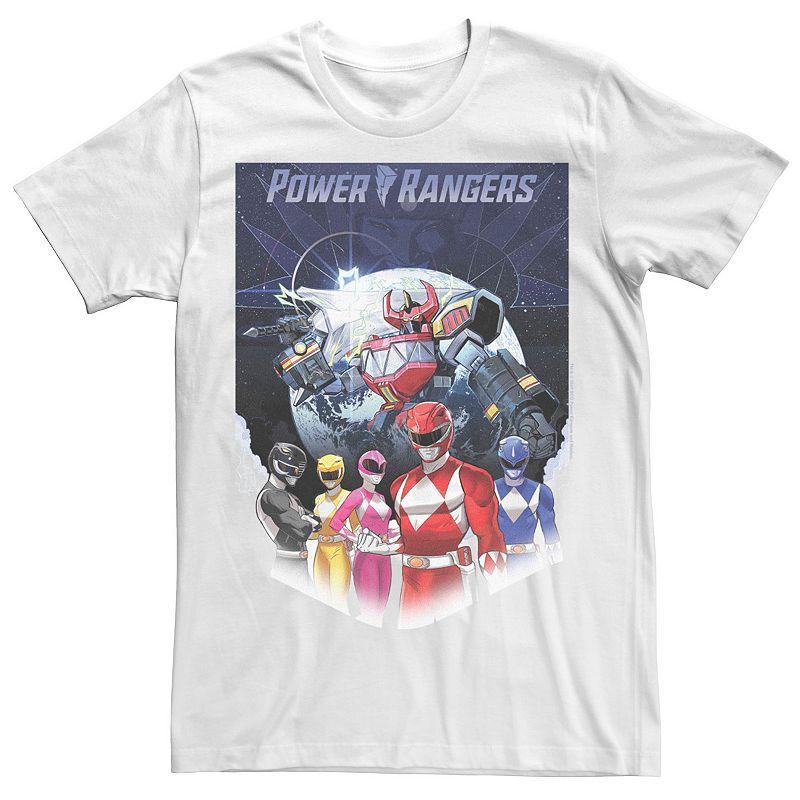 Mens Power Rangers Fade Portrait Megazord Poster Tee White Product Image