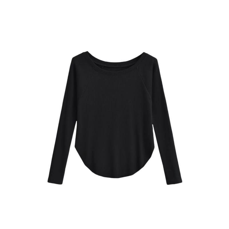 Long Sleeve Round Neck Plain T-Shirt Product Image