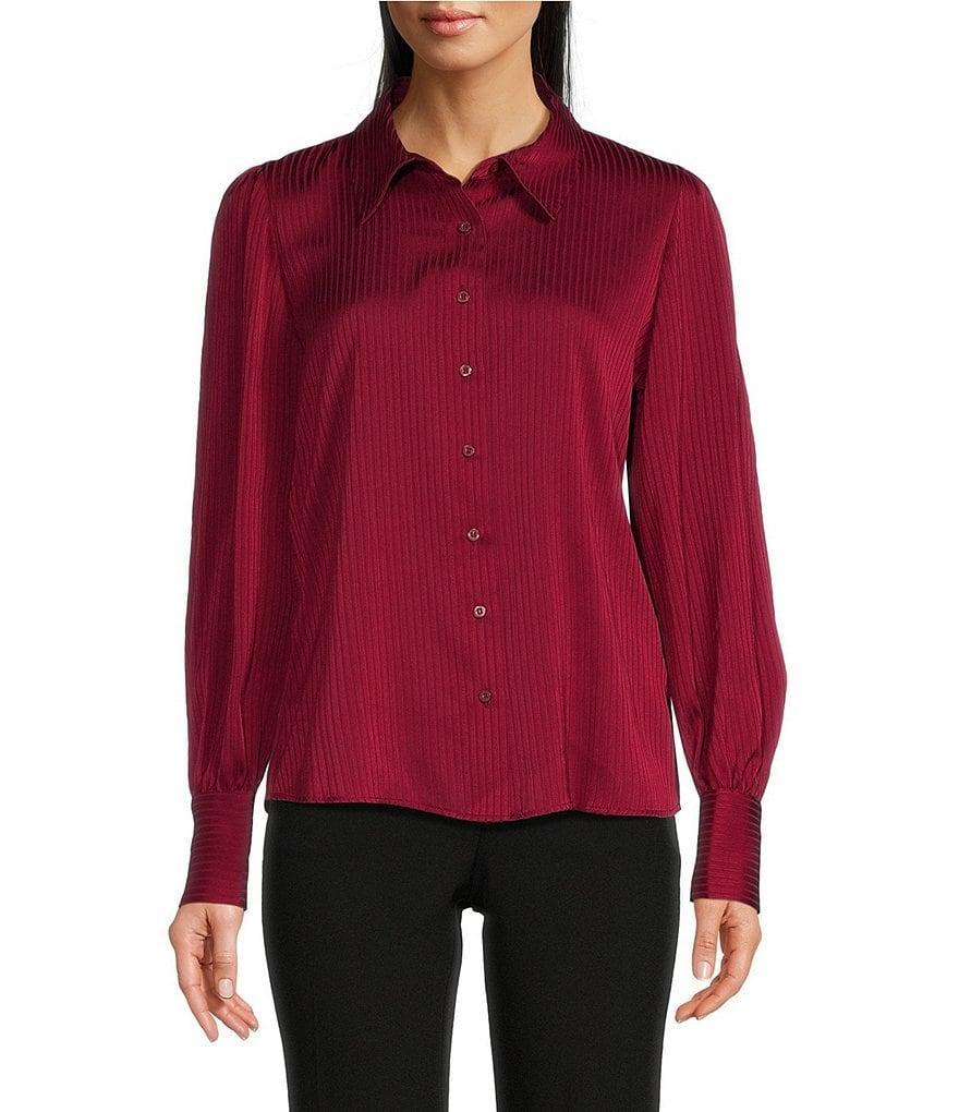 Calvin Klein Tonal Stripe Collared Long Sleeve Button Front Top Product Image