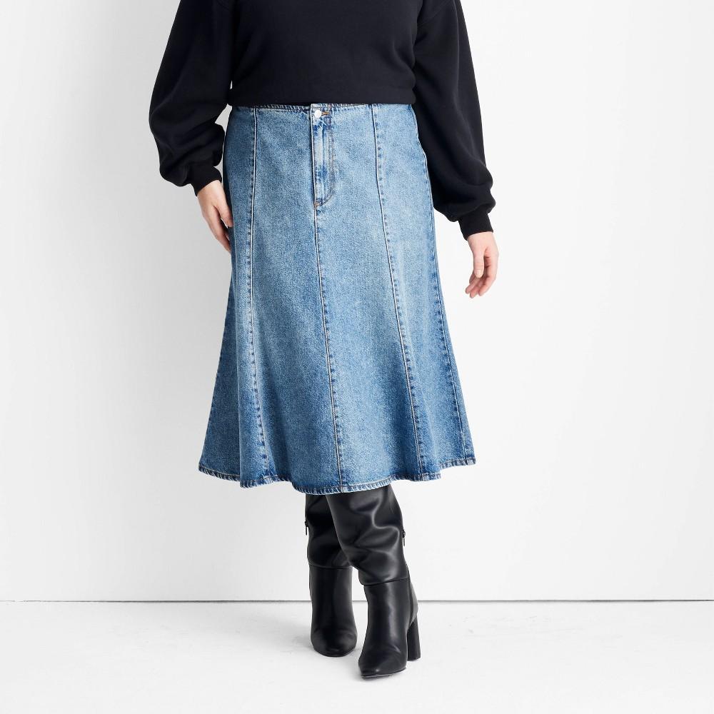 Womens Flared Midi Skirt - Future Collective Medium Wash Product Image