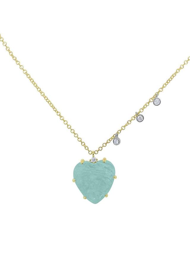 Womens Two-Tone 14K Gold, Milky Aquamarine & 0.09 TCW Diamond Heart Pendant Necklace Product Image