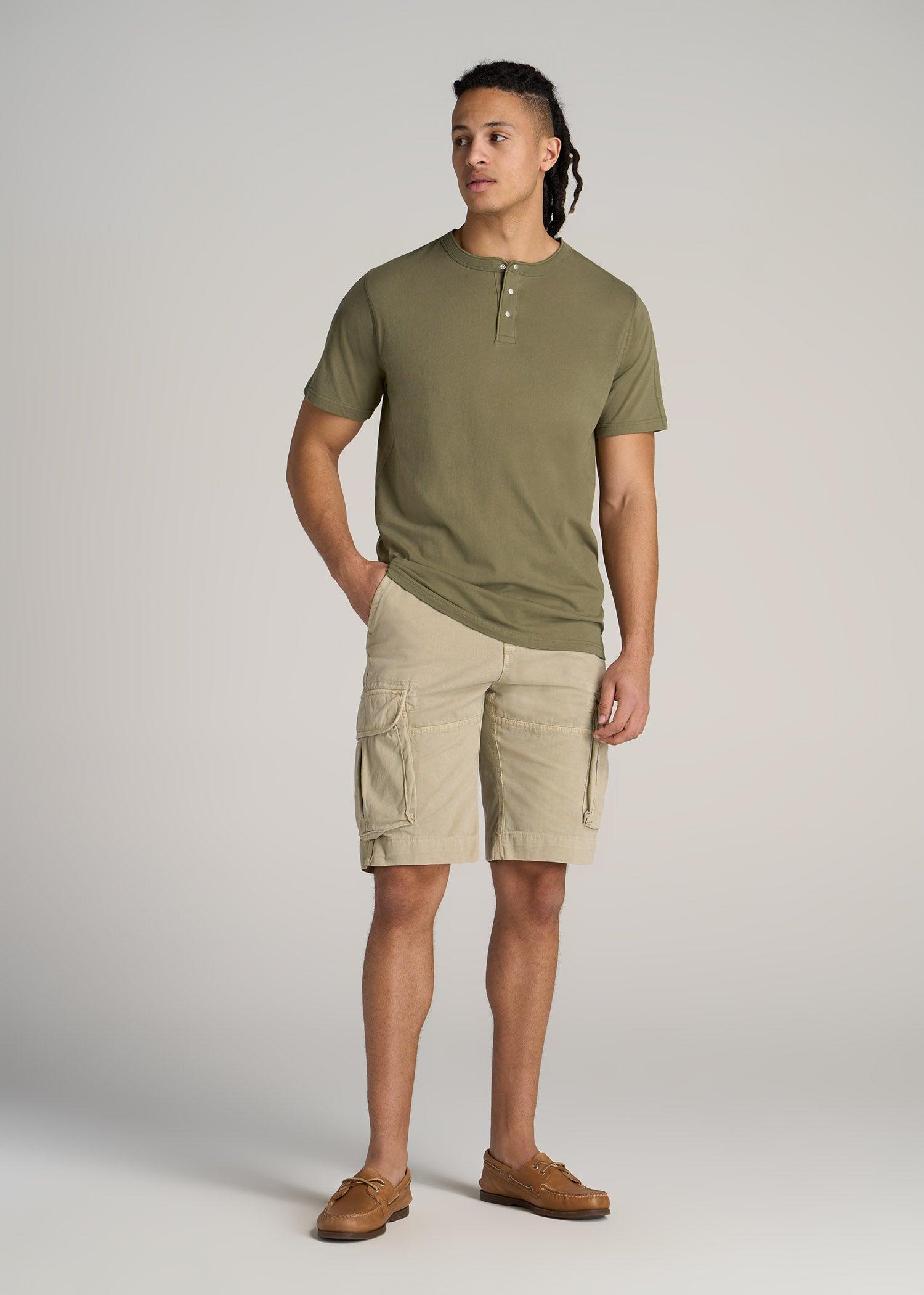 LJ&S REGULAR-FIT Jersey Henley Tee for Tall Men in Vintage Moss Green Male Product Image