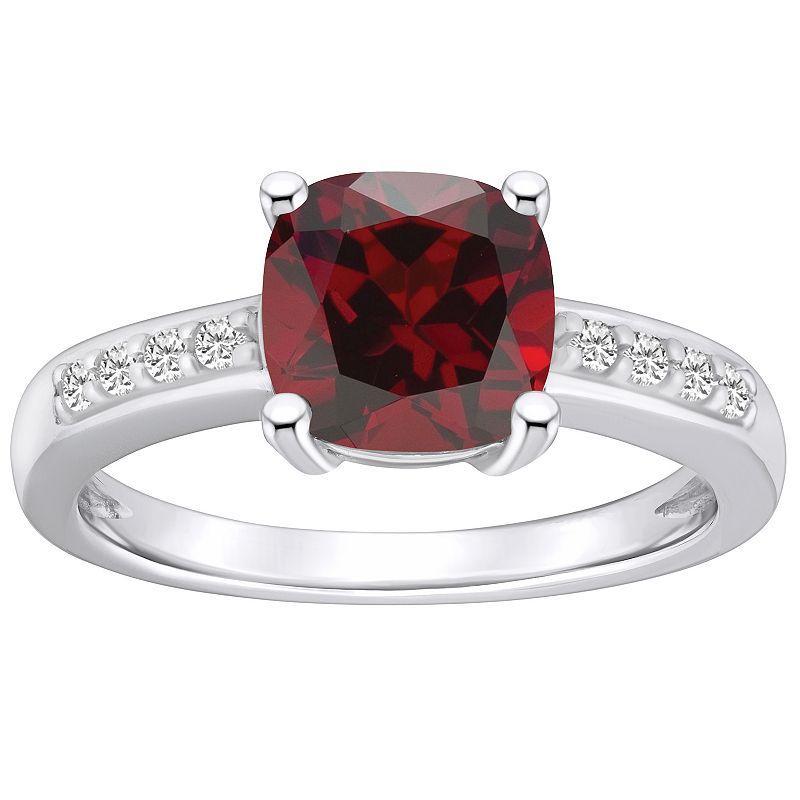 Alyson Layne 14k White Gold Cushion Garnet & 1/8 Carat T.W. Diamond Ring, Womens Red Product Image