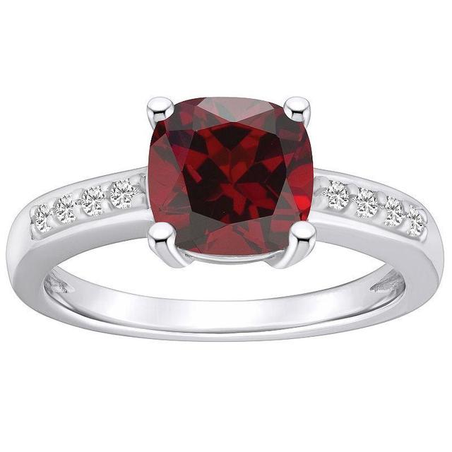 Alyson Layne 14k White Gold Cushion Garnet & 1/8 Carat T.W. Diamond Ring, Womens Product Image